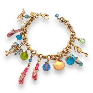 New Kirks Folly Charm Bracelet Tropical Theme Gold Tone - 8M